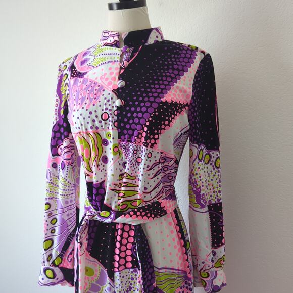 Vintage 1970s Dress Womens Purple Pink MCM Hippie Psychedelic Retro Anika XS/S - Picture 11 of 16